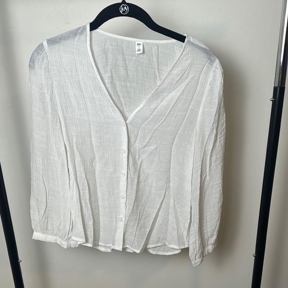 BP White Lightweight Gauzy Flowy Business Casual Peasant Button Blouse Size S - Picture 1 of 6